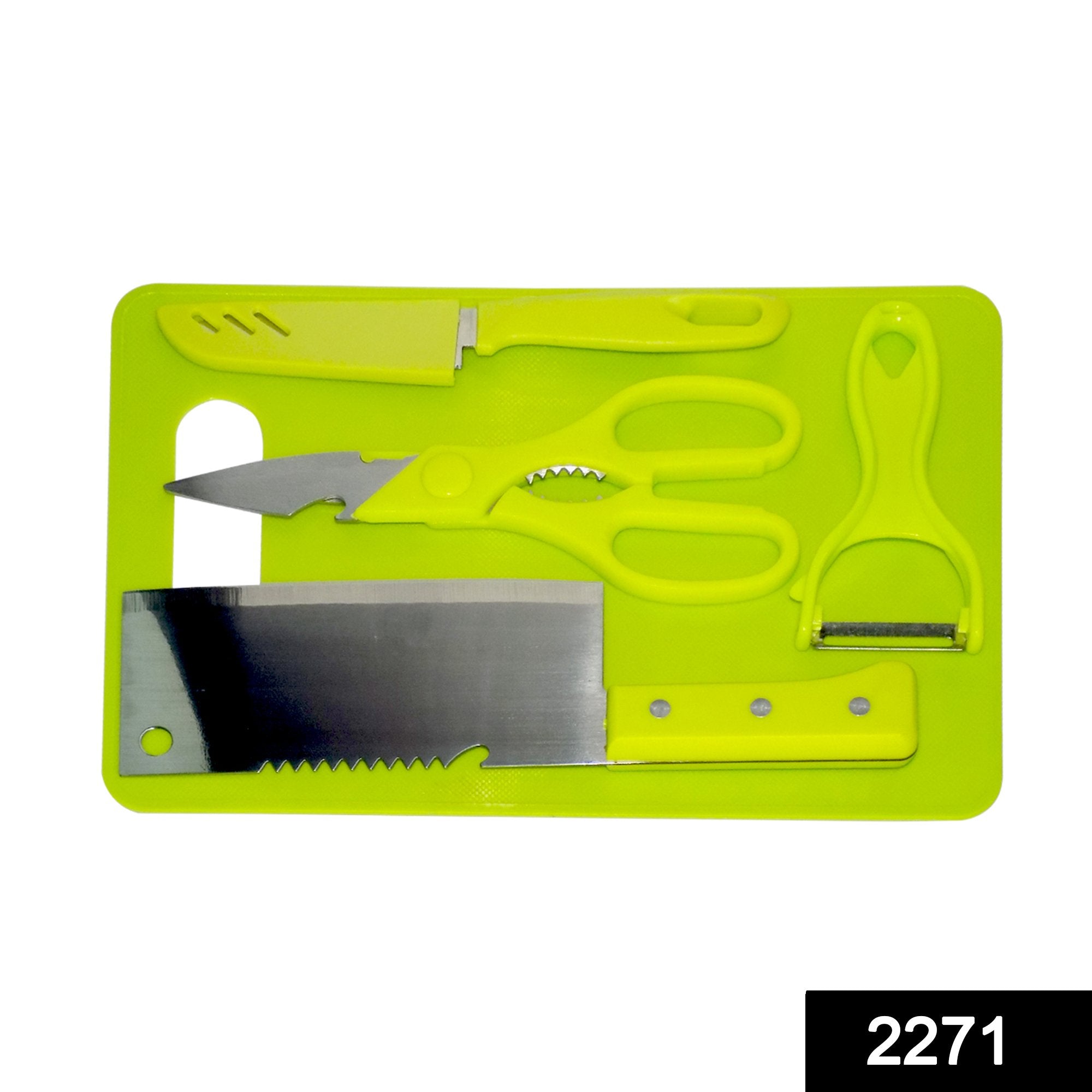 2271 Premium Stainless Steel Kitchen Chopping Tool Set (Butcher Knife, Peeler, Standard Knife and Kitchen Scissor with Chopping Board) - 5 Pcs - SkyShopy 2271 Premium Stainless Steel Kitchen Chopping Tool Set (Butcher Knife, Peeler, Standard Knife and Kitchen Scissor with Chopping Board) - 5 Pcs - SkyShopy
